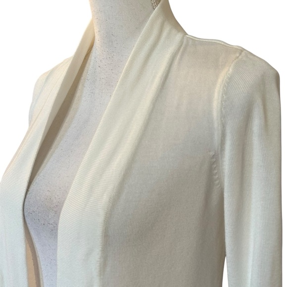 WHBM Rib-Trim Long Open Front Cardigan Sweater Women’s SZ XS in Off White - Picture 3 of 9